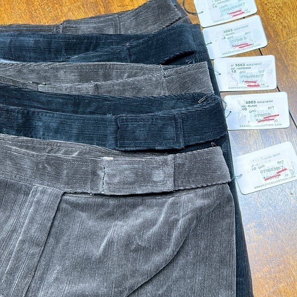 High waisted dress corduroy pants NWT buckle that lays flat with 2 snap 3 sizes